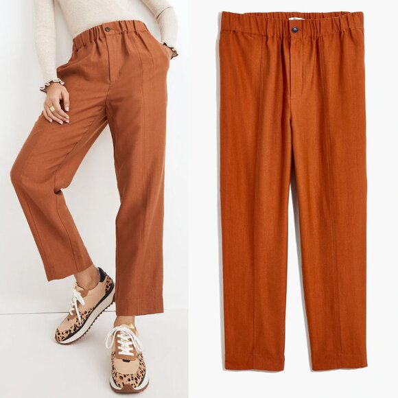 Madewell Tapered Huston Pull-On Crop Pants M Burnt Clay Lyocell Blend Comfy $85 - Picture 1 of 15